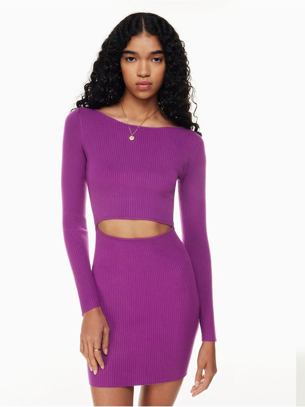 Aritzia Wilfred Free Cut-Out Knit Long Sleeve Purple Mini Dress Size Large
